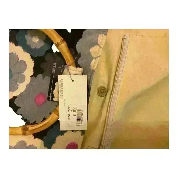 Floral Canvas Tote Bag with Bamboo Handles Multicolor Women's Handbag - Picture 4 of 6